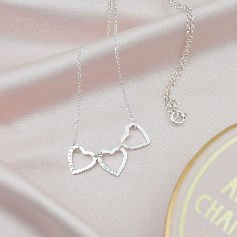 Sterling Silver Engraved Triple Heart Cutout 4-pc Necklace Set